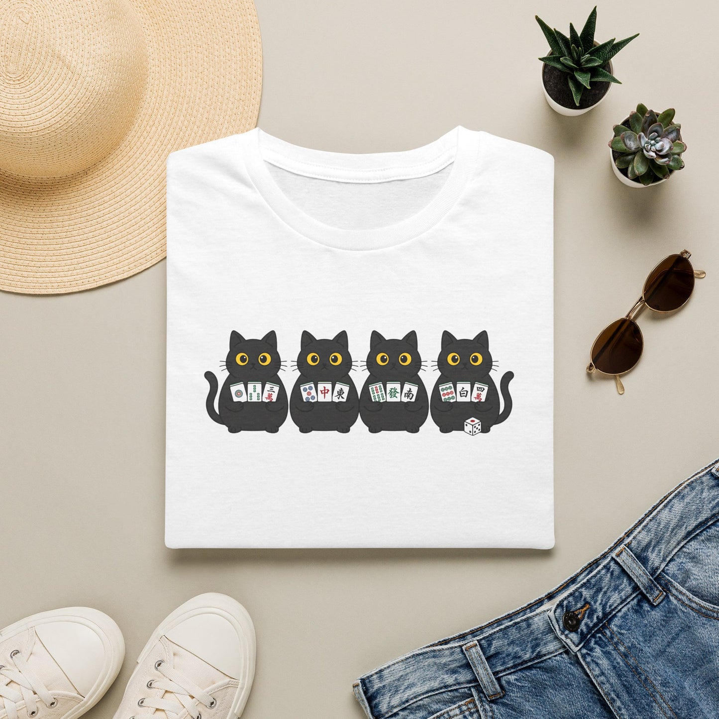 4 cats playing Mahjong