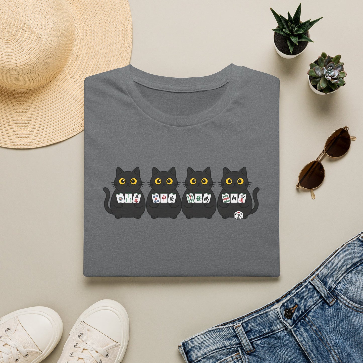 4 cats playing Mahjong